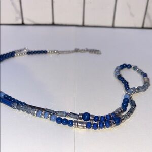4/$20 Blue and Silver long Beaded Necklace